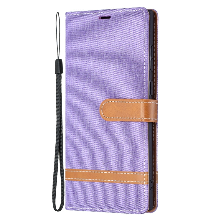 For Samsung Galaxy S22 Ultra 5G Color Matching Denim Texture Leather Case with Holder & Card Slots & Wallet & Lanyard
