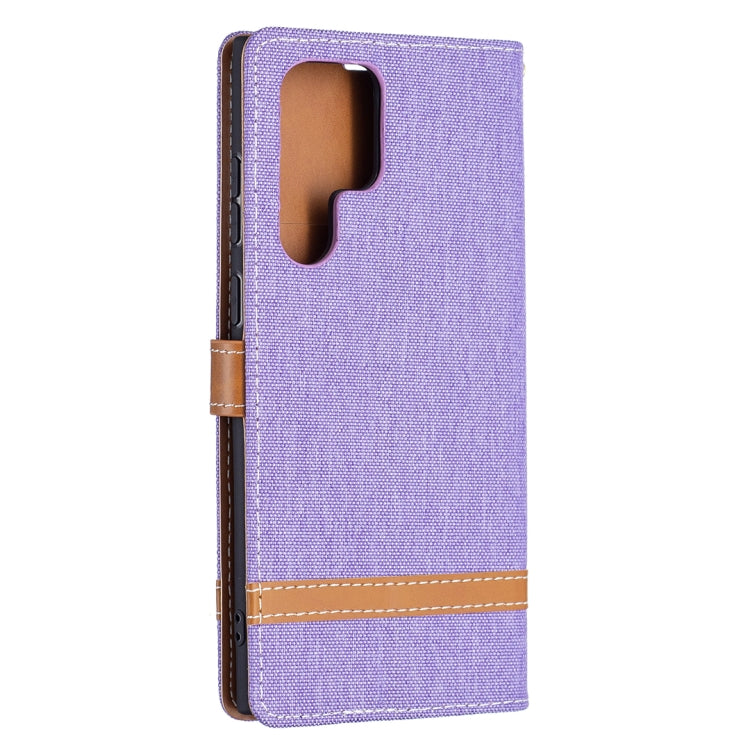 For Samsung Galaxy S22 Ultra 5G Color Matching Denim Texture Leather Case with Holder & Card Slots & Wallet & Lanyard