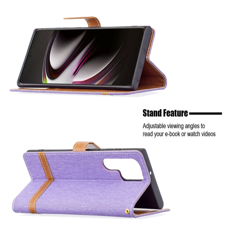 For Samsung Galaxy S22 Ultra 5G Color Matching Denim Texture Leather Case with Holder & Card Slots & Wallet & Lanyard