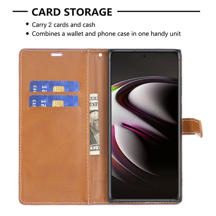 For Samsung Galaxy S22 Ultra 5G Color Matching Denim Texture Leather Case with Holder & Card Slots & Wallet & Lanyard