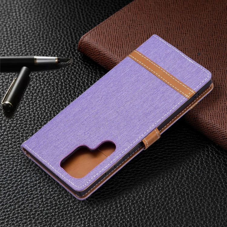 For Samsung Galaxy S22 Ultra 5G Color Matching Denim Texture Leather Case with Holder & Card Slots & Wallet & Lanyard