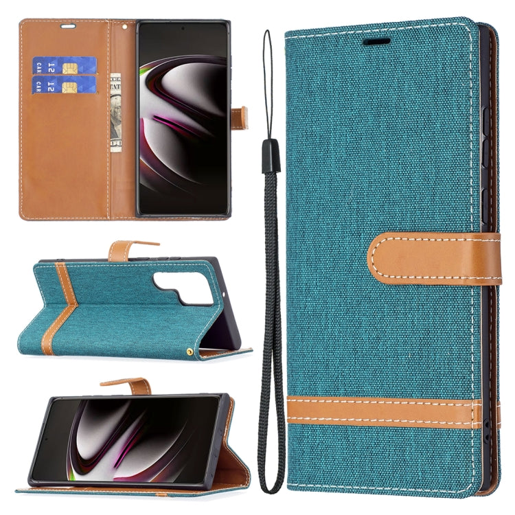 For Samsung Galaxy S22 Ultra 5G Color Matching Denim Texture Leather Case with Holder & Card Slots & Wallet & Lanyard