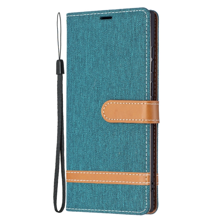 For Samsung Galaxy S22 Ultra 5G Color Matching Denim Texture Leather Case with Holder & Card Slots & Wallet & Lanyard