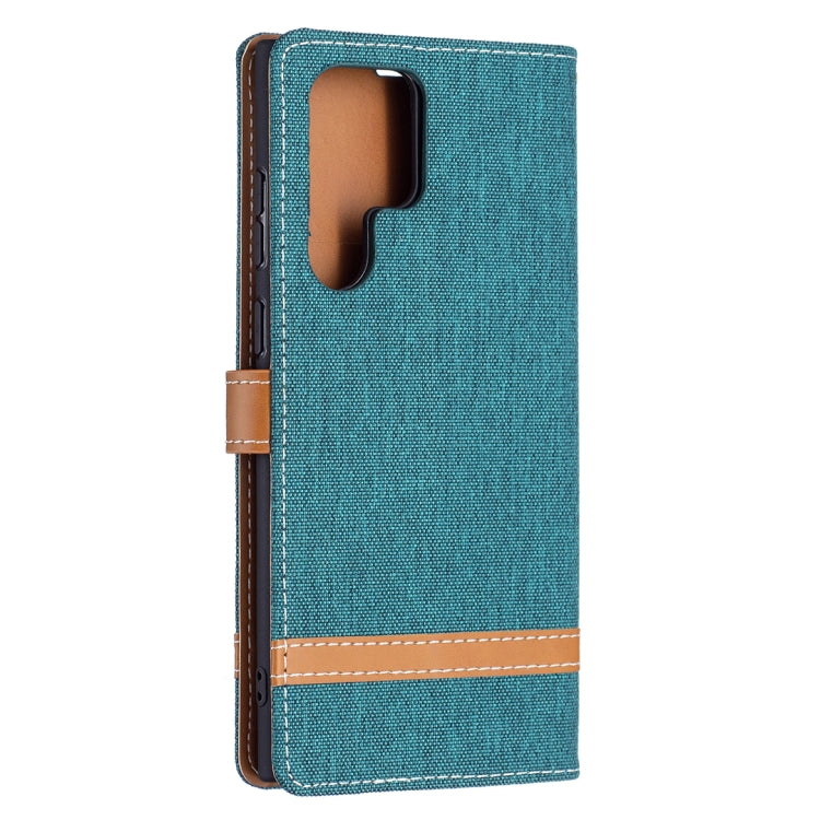 For Samsung Galaxy S22 Ultra 5G Color Matching Denim Texture Leather Case with Holder & Card Slots & Wallet & Lanyard