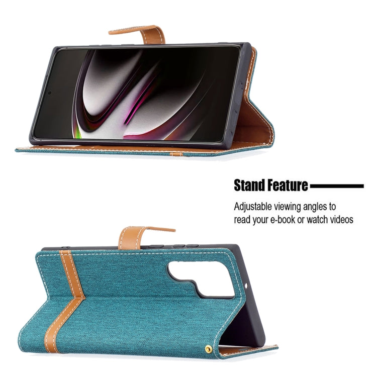 For Samsung Galaxy S22 Ultra 5G Color Matching Denim Texture Leather Case with Holder & Card Slots & Wallet & Lanyard