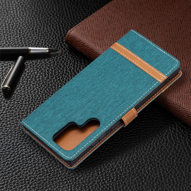 For Samsung Galaxy S22 Ultra 5G Color Matching Denim Texture Leather Case with Holder & Card Slots & Wallet & Lanyard