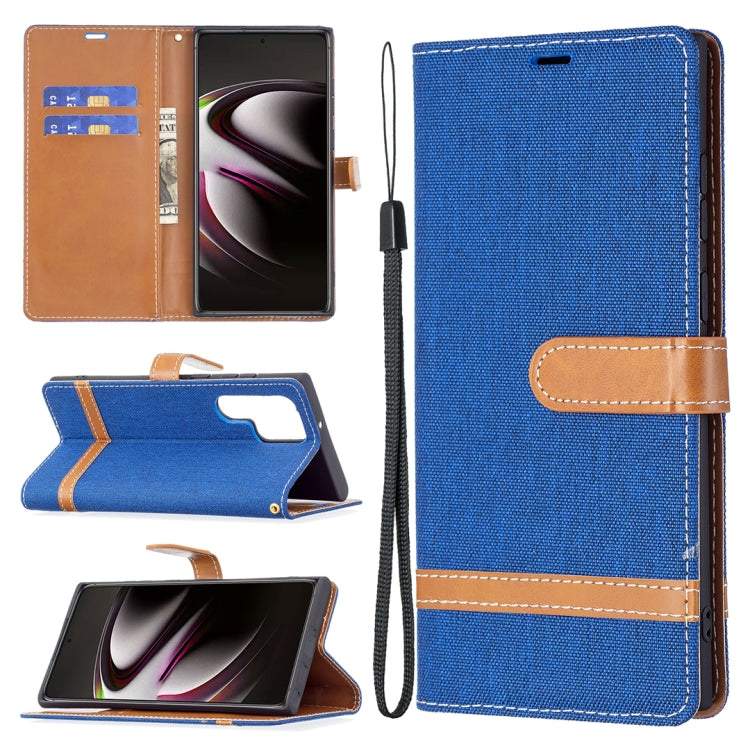 For Samsung Galaxy S22 Ultra 5G Color Matching Denim Texture Leather Case with Holder & Card Slots & Wallet & Lanyard