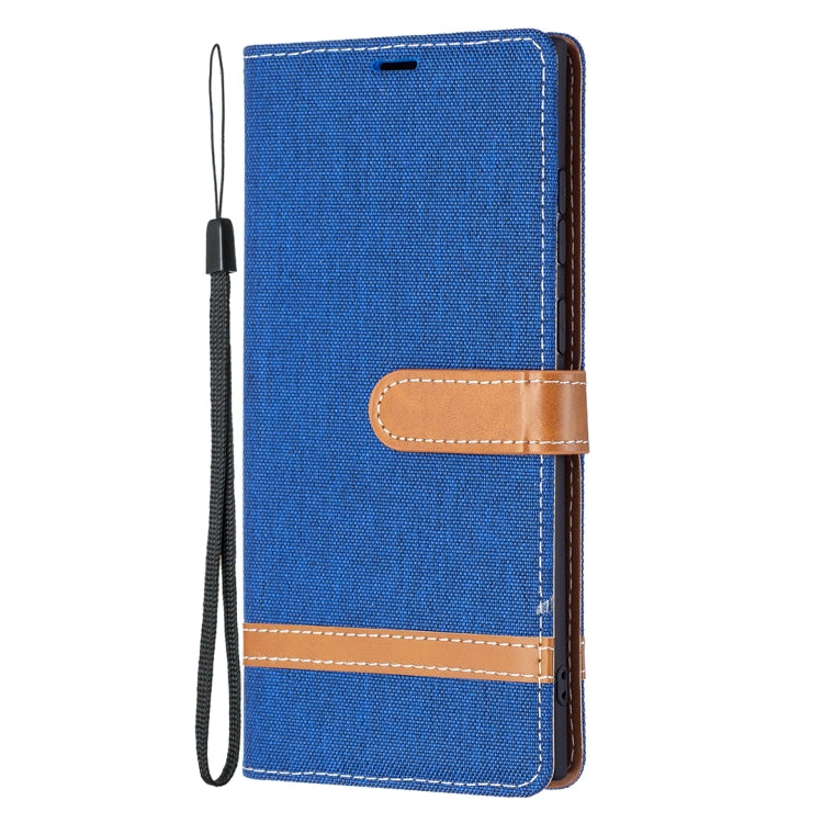 For Samsung Galaxy S22 Ultra 5G Color Matching Denim Texture Leather Case with Holder & Card Slots & Wallet & Lanyard