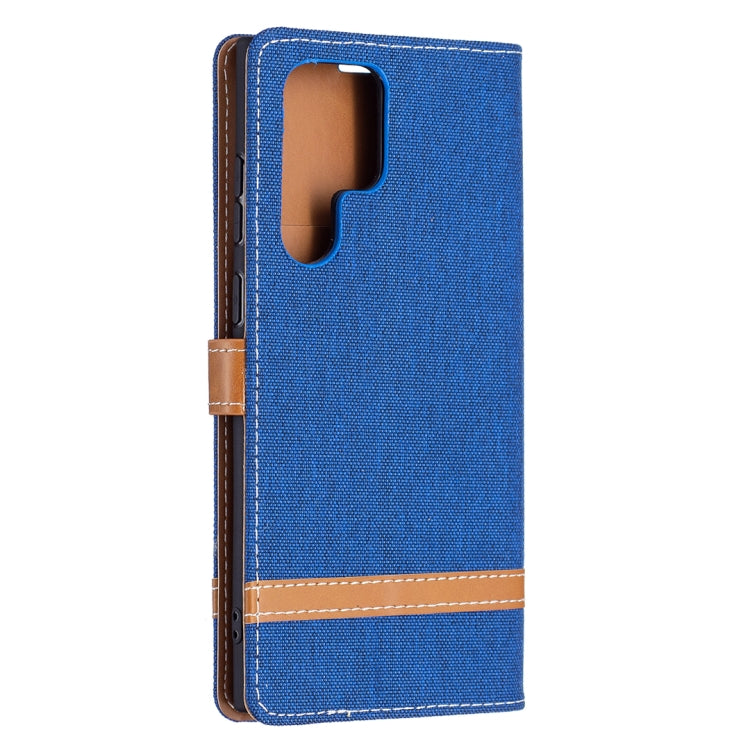 For Samsung Galaxy S22 Ultra 5G Color Matching Denim Texture Leather Case with Holder & Card Slots & Wallet & Lanyard