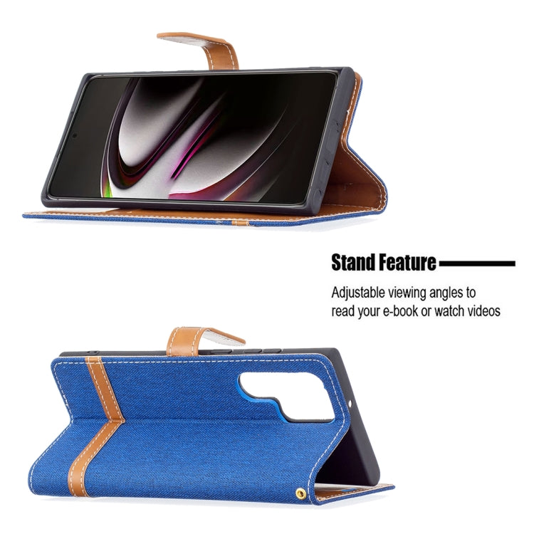 For Samsung Galaxy S22 Ultra 5G Color Matching Denim Texture Leather Case with Holder & Card Slots & Wallet & Lanyard
