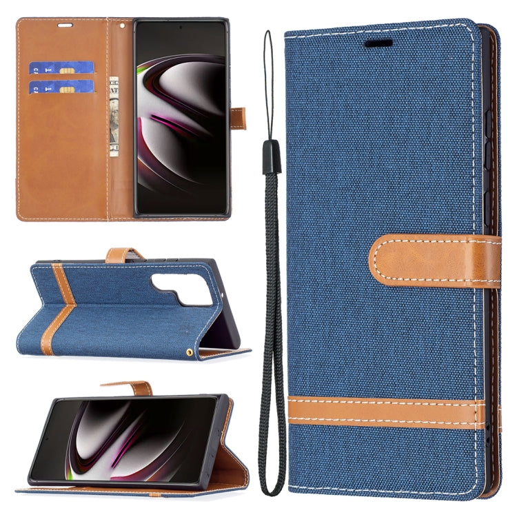 For Samsung Galaxy S22 Ultra 5G Color Matching Denim Texture Leather Case with Holder & Card Slots & Wallet & Lanyard