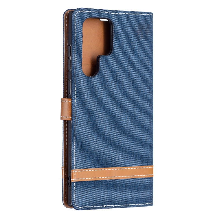 For Samsung Galaxy S22 Ultra 5G Color Matching Denim Texture Leather Case with Holder & Card Slots & Wallet & Lanyard