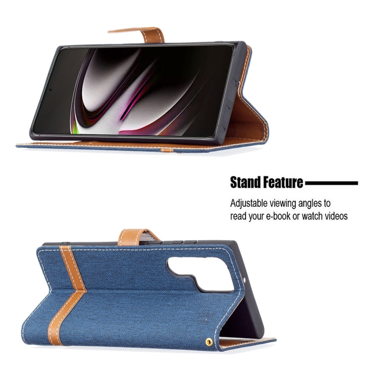 For Samsung Galaxy S22 Ultra 5G Color Matching Denim Texture Leather Case with Holder & Card Slots & Wallet & Lanyard