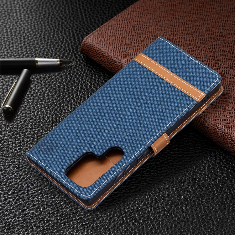 For Samsung Galaxy S22 Ultra 5G Color Matching Denim Texture Leather Case with Holder & Card Slots & Wallet & Lanyard