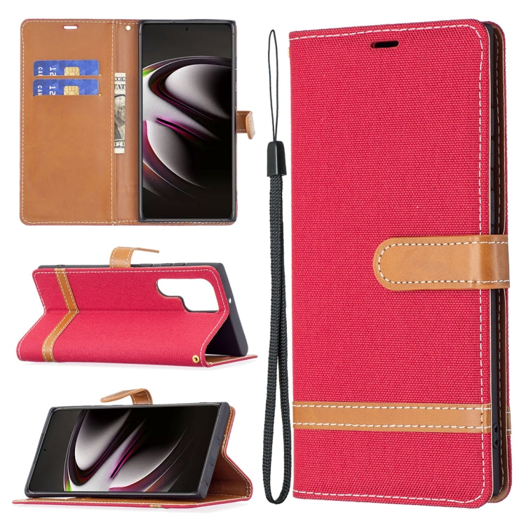 For Samsung Galaxy S22 Ultra 5G Color Matching Denim Texture Leather Case with Holder & Card Slots & Wallet & Lanyard