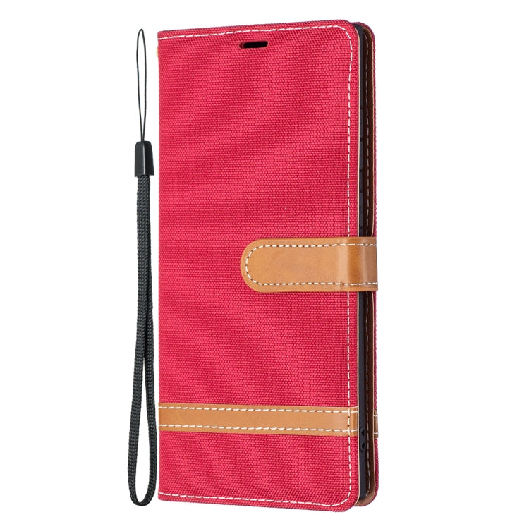 For Samsung Galaxy S22 Ultra 5G Color Matching Denim Texture Leather Case with Holder & Card Slots & Wallet & Lanyard
