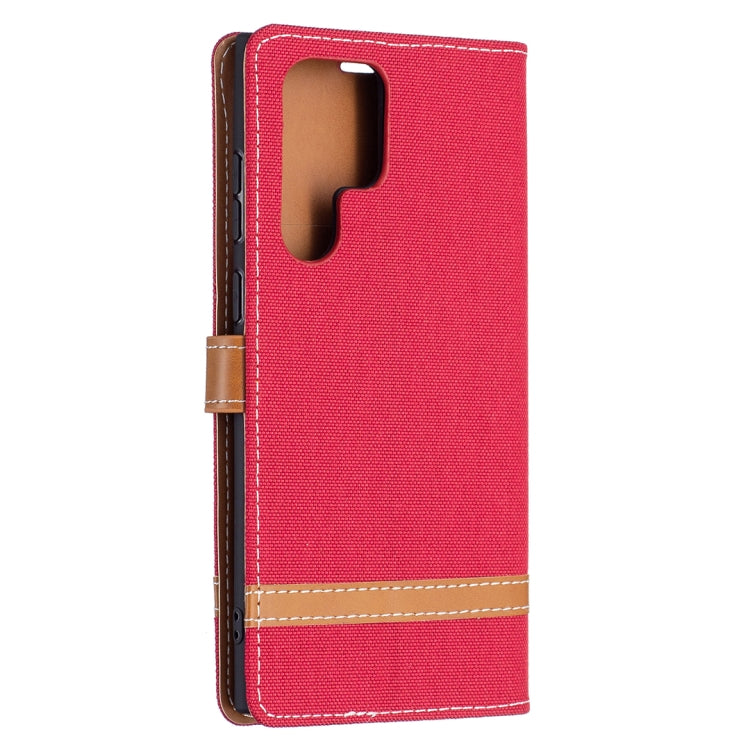 For Samsung Galaxy S22 Ultra 5G Color Matching Denim Texture Leather Case with Holder & Card Slots & Wallet & Lanyard