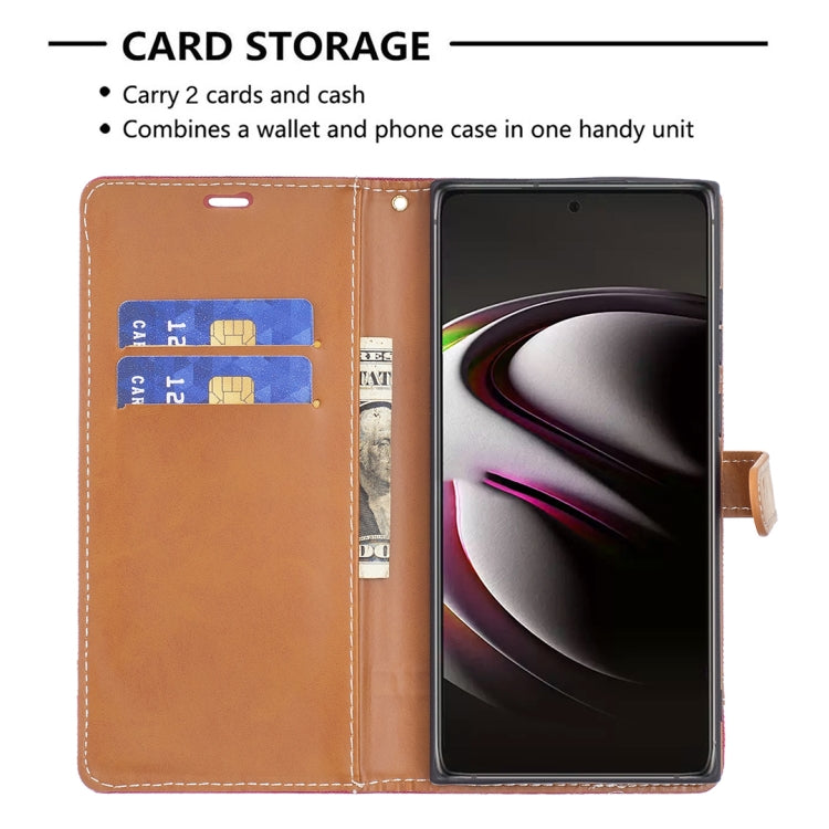 For Samsung Galaxy S22 Ultra 5G Color Matching Denim Texture Leather Case with Holder & Card Slots & Wallet & Lanyard