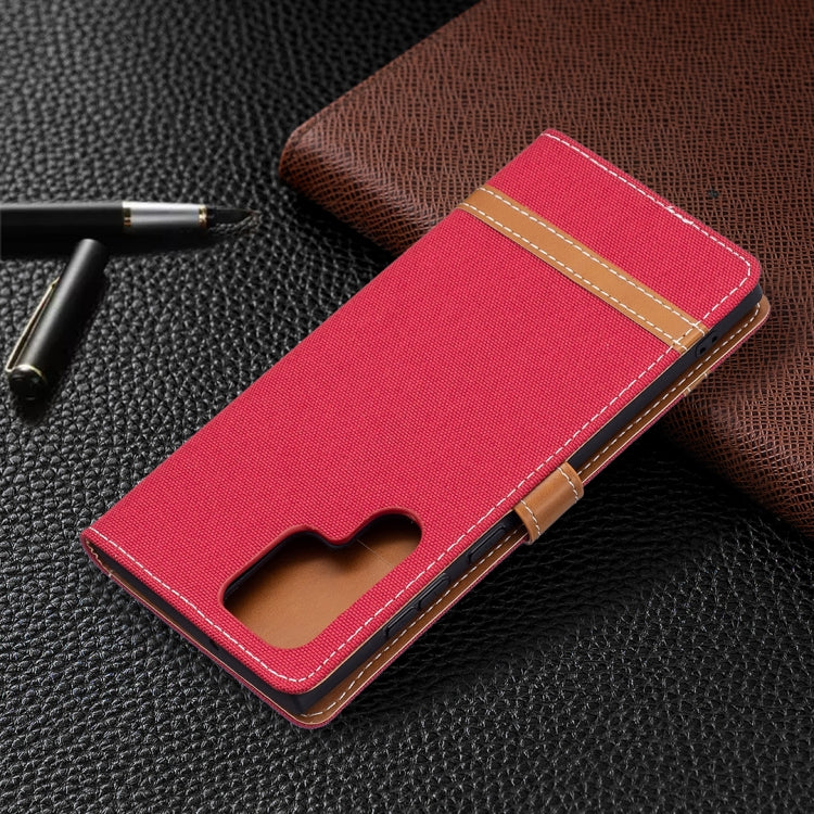 For Samsung Galaxy S22 Ultra 5G Color Matching Denim Texture Leather Case with Holder & Card Slots & Wallet & Lanyard