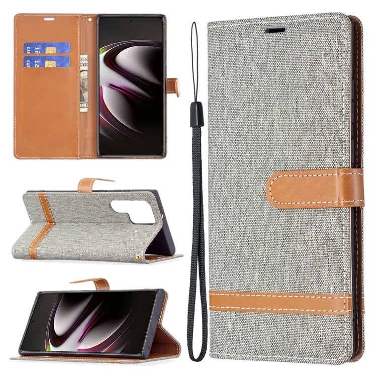 For Samsung Galaxy S22 Ultra 5G Color Matching Denim Texture Leather Case with Holder & Card Slots & Wallet & Lanyard
