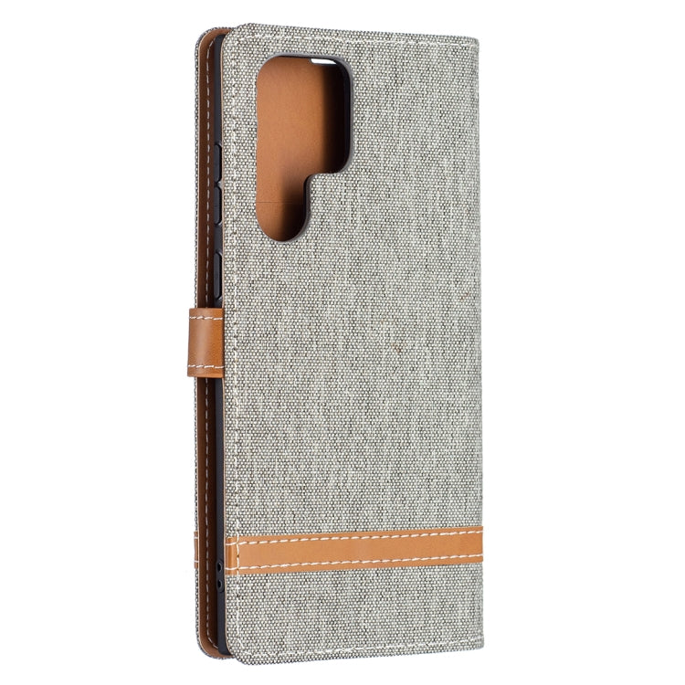 For Samsung Galaxy S22 Ultra 5G Color Matching Denim Texture Leather Case with Holder & Card Slots & Wallet & Lanyard