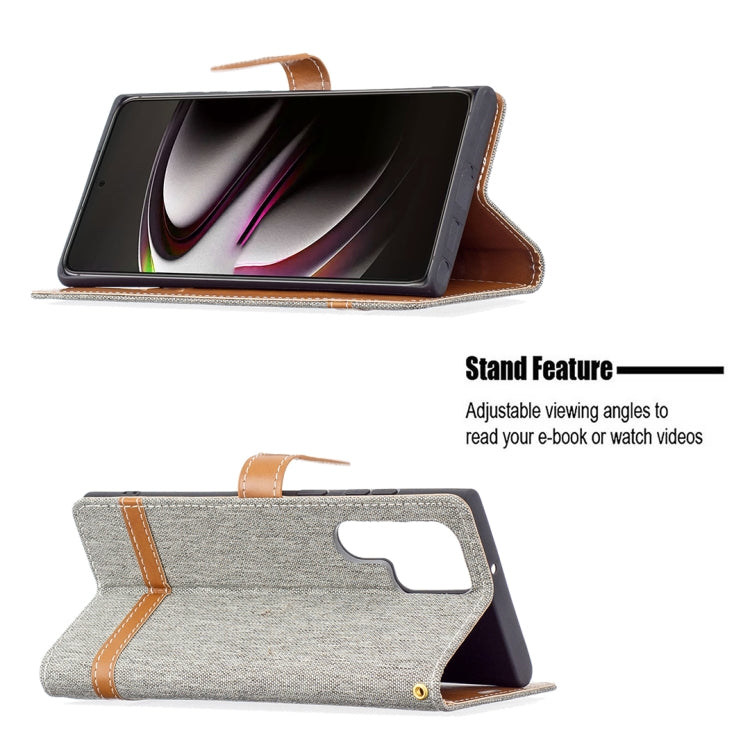 For Samsung Galaxy S22 Ultra 5G Color Matching Denim Texture Leather Case with Holder & Card Slots & Wallet & Lanyard