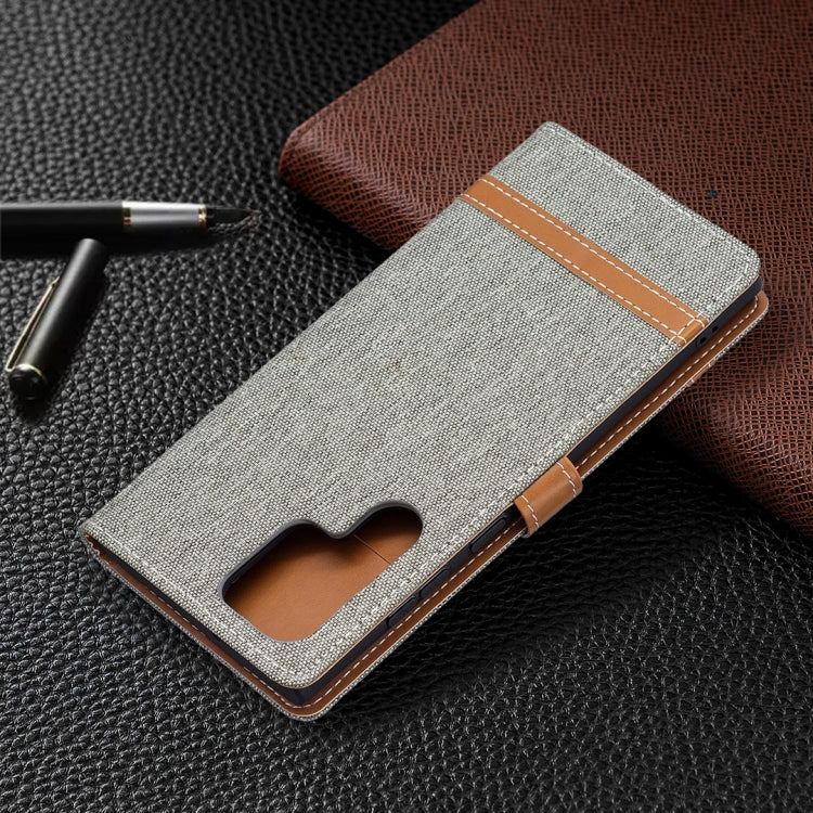 For Samsung Galaxy S22 Ultra 5G Color Matching Denim Texture Leather Case with Holder & Card Slots & Wallet & Lanyard