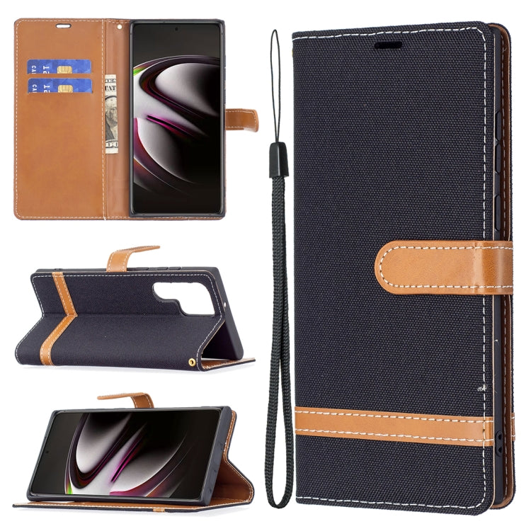 For Samsung Galaxy S22 Ultra 5G Color Matching Denim Texture Leather Case with Holder & Card Slots & Wallet & Lanyard
