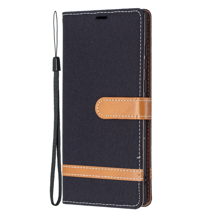 For Samsung Galaxy S22 Ultra 5G Color Matching Denim Texture Leather Case with Holder & Card Slots & Wallet & Lanyard