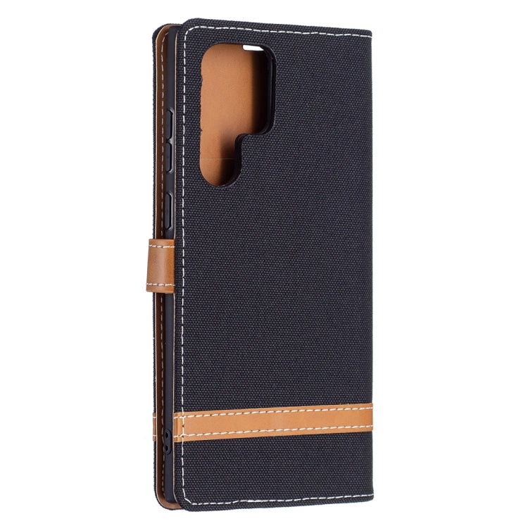 For Samsung Galaxy S22 Ultra 5G Color Matching Denim Texture Leather Case with Holder & Card Slots & Wallet & Lanyard