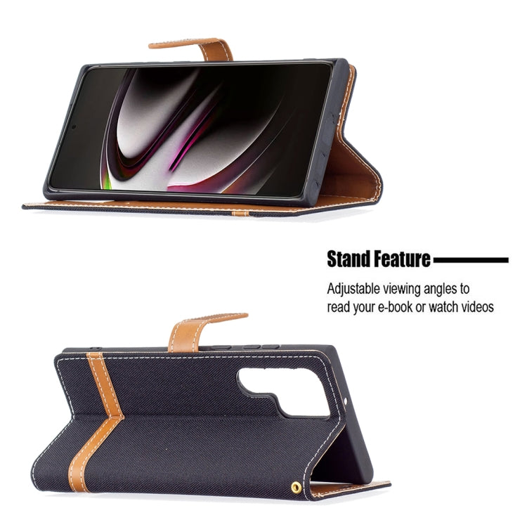 For Samsung Galaxy S22 Ultra 5G Color Matching Denim Texture Leather Case with Holder & Card Slots & Wallet & Lanyard
