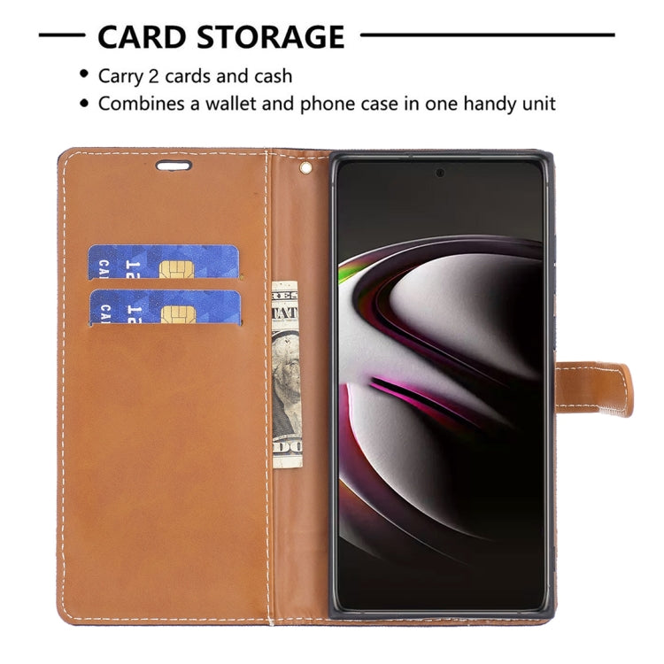 For Samsung Galaxy S22 Ultra 5G Color Matching Denim Texture Leather Case with Holder & Card Slots & Wallet & Lanyard