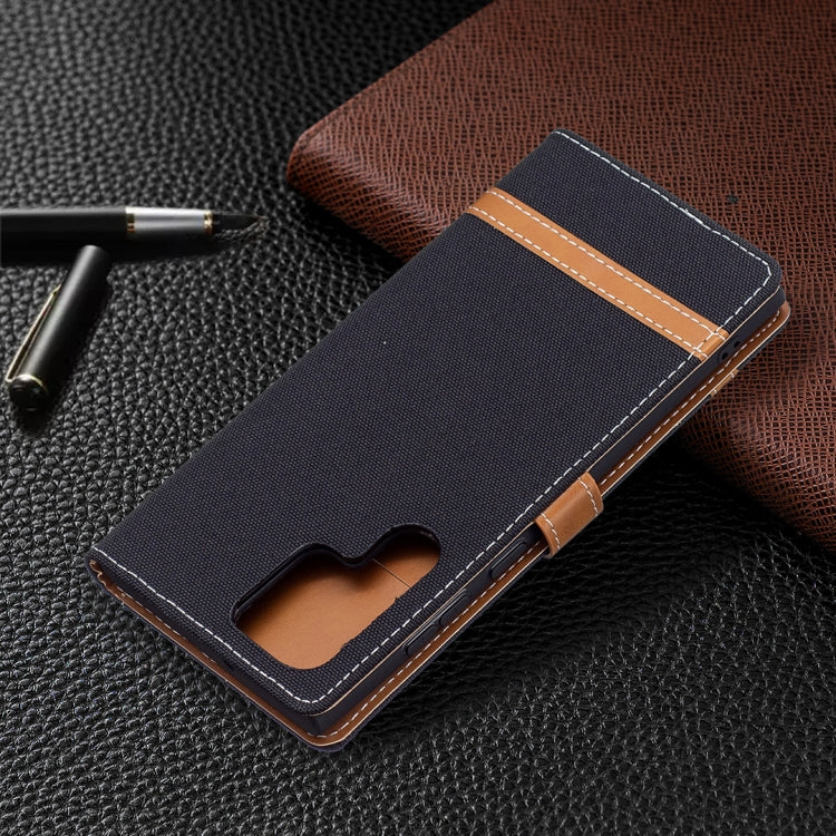 For Samsung Galaxy S22 Ultra 5G Color Matching Denim Texture Leather Case with Holder & Card Slots & Wallet & Lanyard