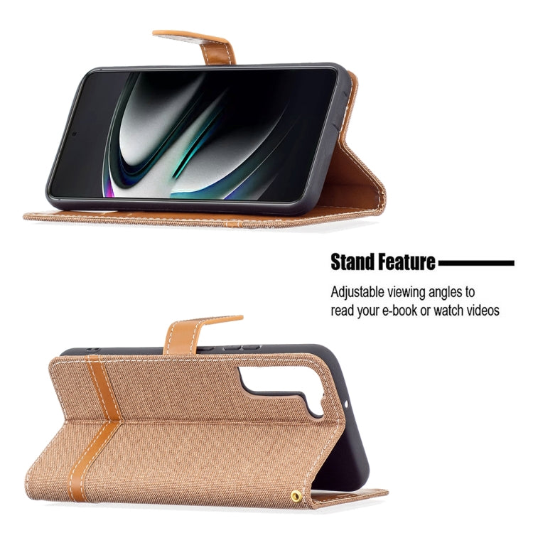 For Samsung Galaxy S22+ 5G Color Matching Denim Texture Leather Case with Holder & Card Slots & Wallet & Lanyard