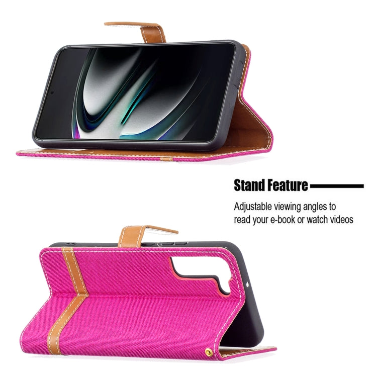 For Samsung Galaxy S22+ 5G Color Matching Denim Texture Leather Case with Holder & Card Slots & Wallet & Lanyard