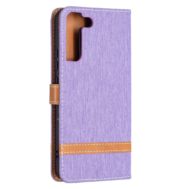 For Samsung Galaxy S22+ 5G Color Matching Denim Texture Leather Case with Holder & Card Slots & Wallet & Lanyard