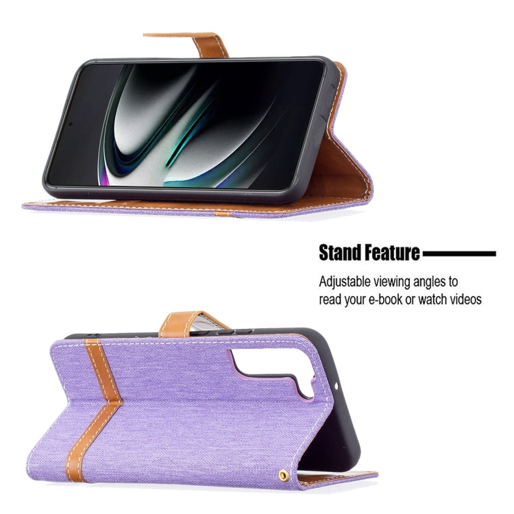 For Samsung Galaxy S22+ 5G Color Matching Denim Texture Leather Case with Holder & Card Slots & Wallet & Lanyard