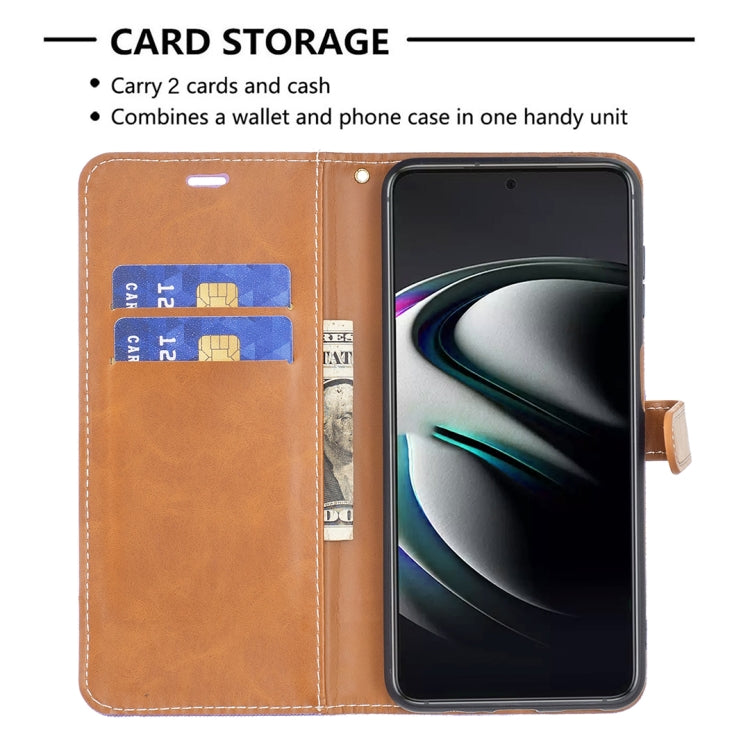 For Samsung Galaxy S22+ 5G Color Matching Denim Texture Leather Case with Holder & Card Slots & Wallet & Lanyard