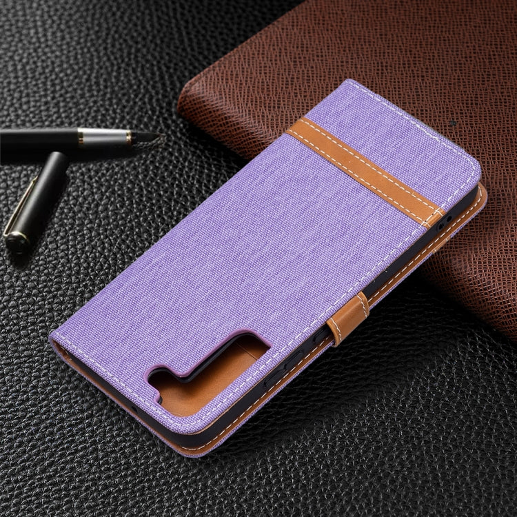 For Samsung Galaxy S22+ 5G Color Matching Denim Texture Leather Case with Holder & Card Slots & Wallet & Lanyard