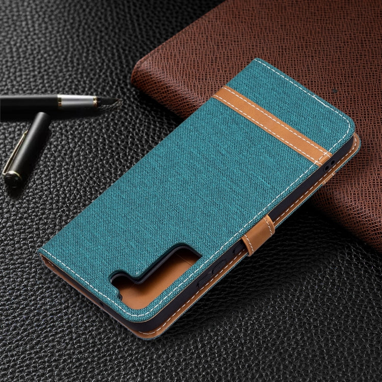 For Samsung Galaxy S22+ 5G Color Matching Denim Texture Leather Case with Holder & Card Slots & Wallet & Lanyard