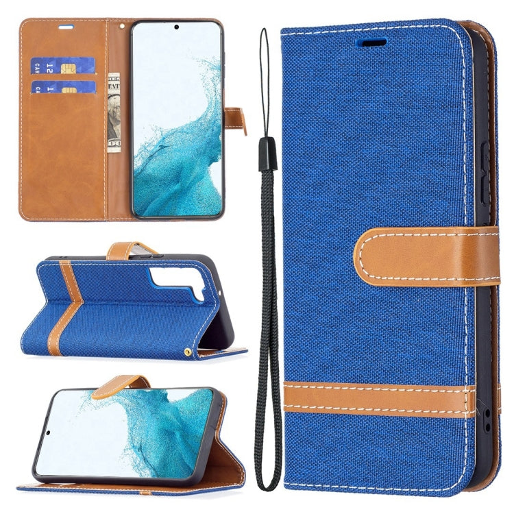 For Samsung Galaxy S22+ 5G Color Matching Denim Texture Leather Case with Holder & Card Slots & Wallet & Lanyard
