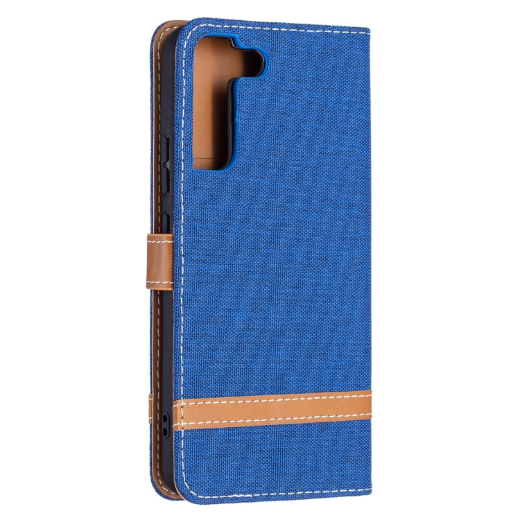 For Samsung Galaxy S22+ 5G Color Matching Denim Texture Leather Case with Holder & Card Slots & Wallet & Lanyard