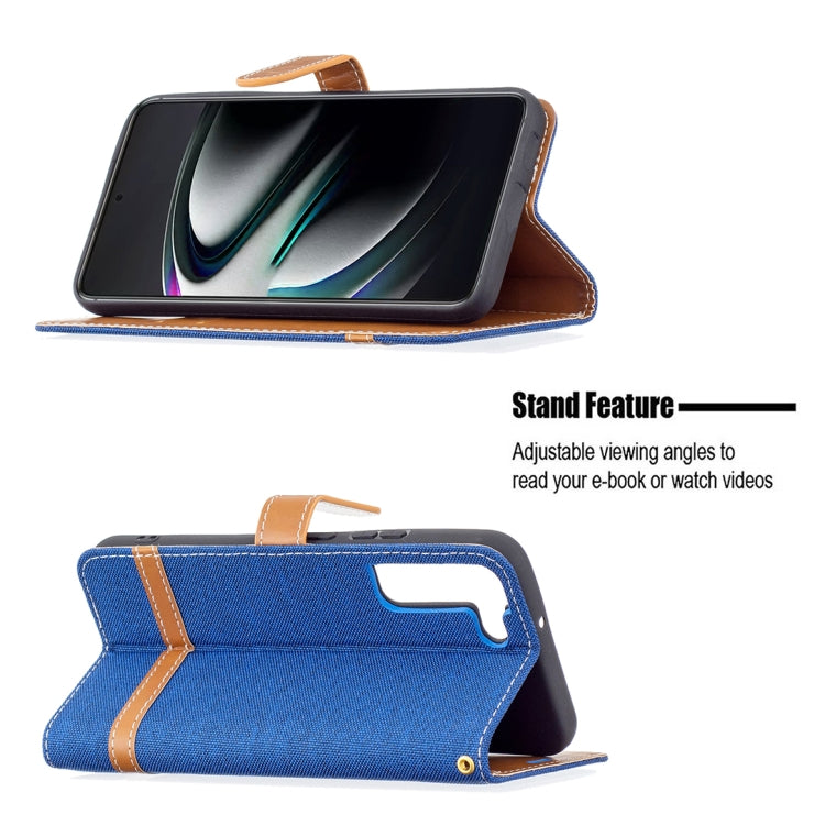 For Samsung Galaxy S22+ 5G Color Matching Denim Texture Leather Case with Holder & Card Slots & Wallet & Lanyard