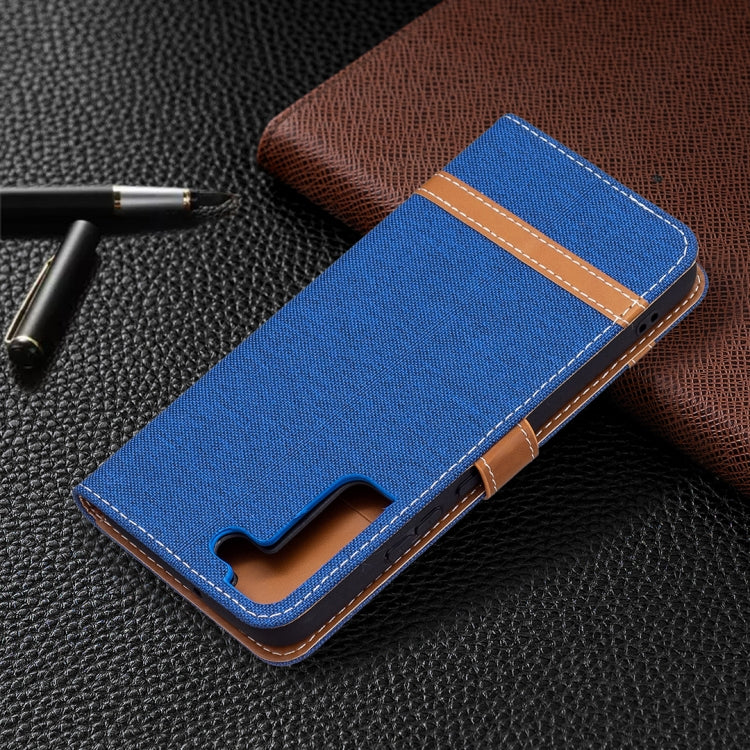 For Samsung Galaxy S22+ 5G Color Matching Denim Texture Leather Case with Holder & Card Slots & Wallet & Lanyard