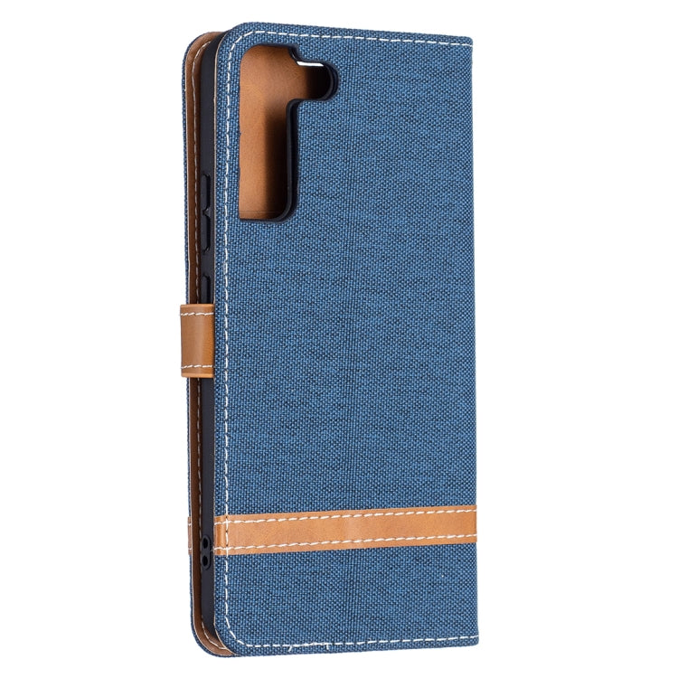 For Samsung Galaxy S22+ 5G Color Matching Denim Texture Leather Case with Holder & Card Slots & Wallet & Lanyard