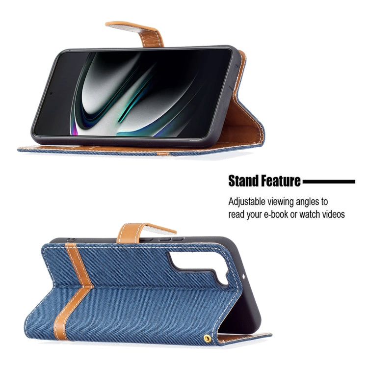 For Samsung Galaxy S22+ 5G Color Matching Denim Texture Leather Case with Holder & Card Slots & Wallet & Lanyard