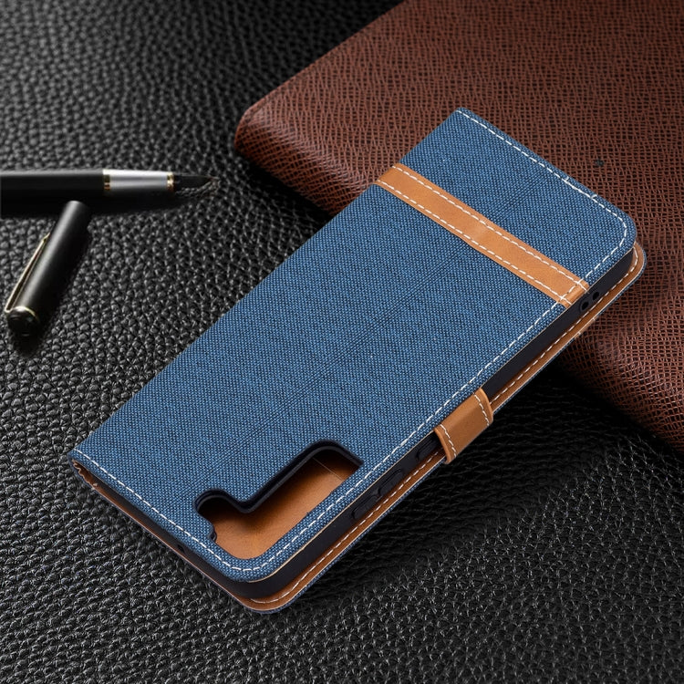 For Samsung Galaxy S22+ 5G Color Matching Denim Texture Leather Case with Holder & Card Slots & Wallet & Lanyard