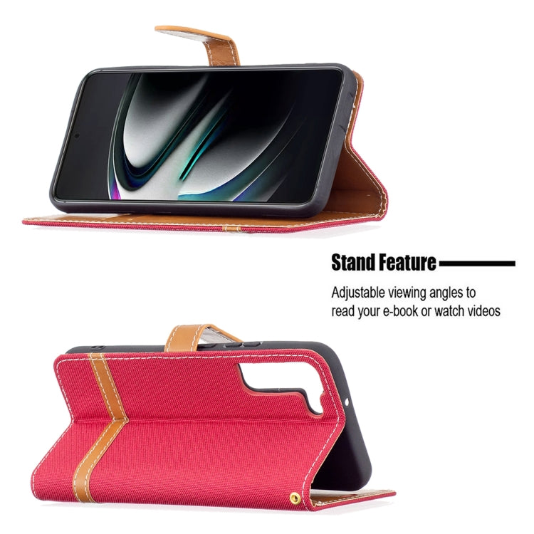 For Samsung Galaxy S22+ 5G Color Matching Denim Texture Leather Case with Holder & Card Slots & Wallet & Lanyard