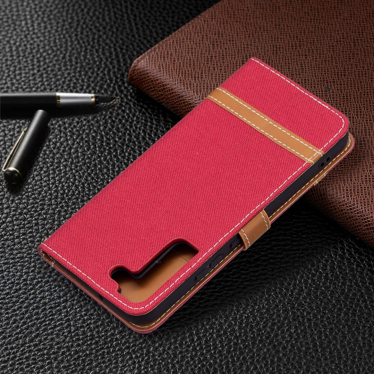 For Samsung Galaxy S22+ 5G Color Matching Denim Texture Leather Case with Holder & Card Slots & Wallet & Lanyard