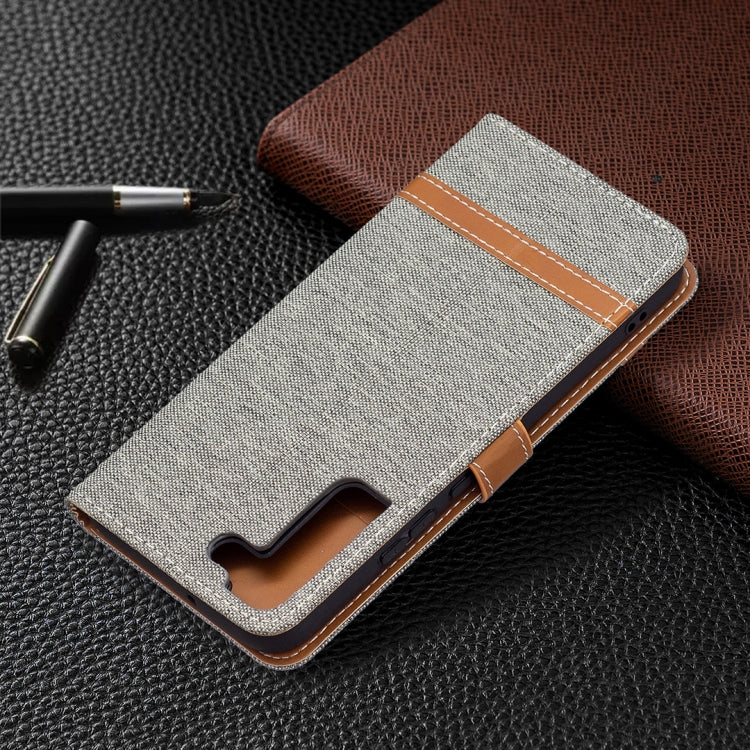 For Samsung Galaxy S22+ 5G Color Matching Denim Texture Leather Case with Holder & Card Slots & Wallet & Lanyard